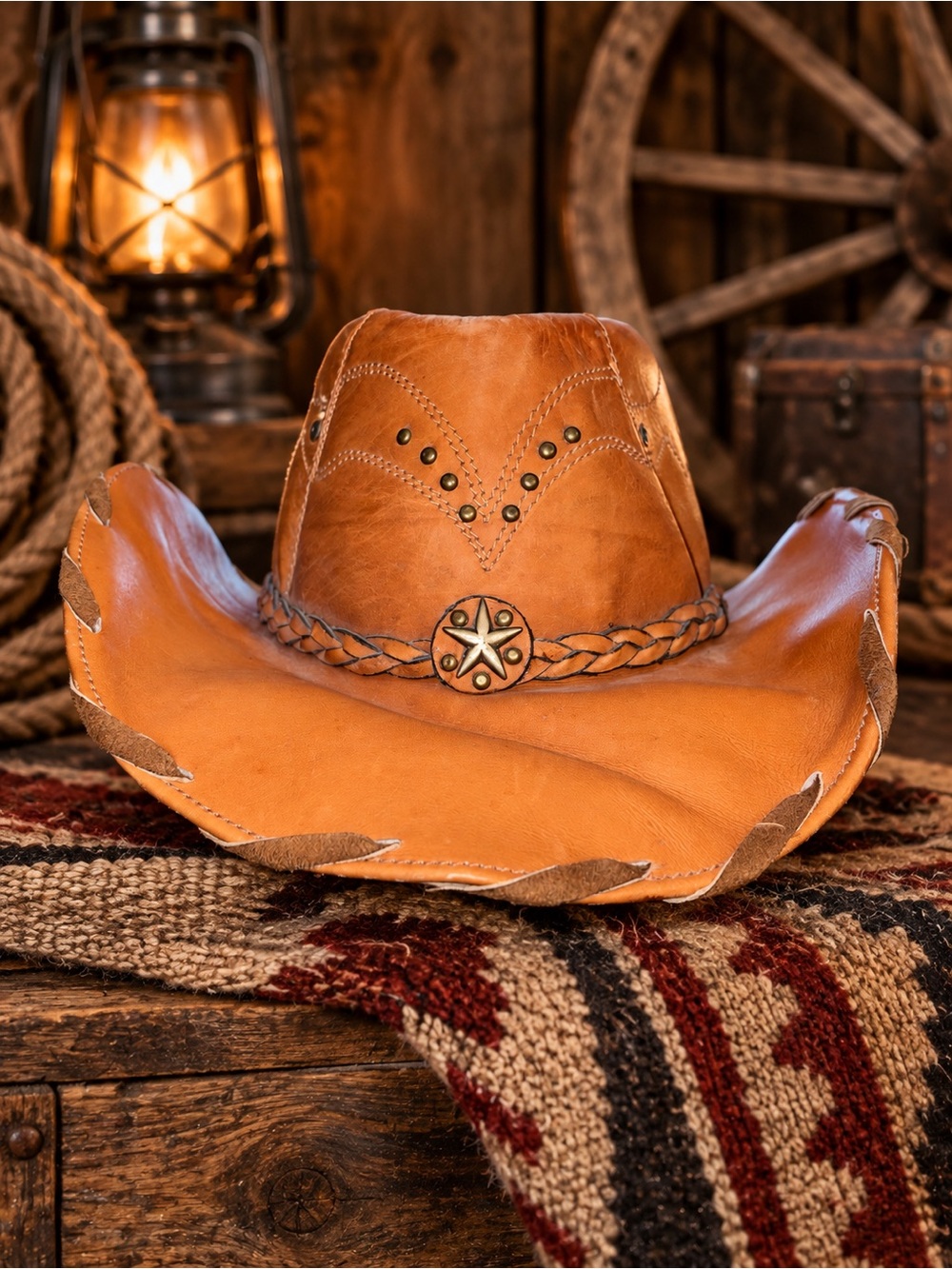 BULLHIDE Genuine Leather Western Cowboy Hat Medium Tan/Cognac